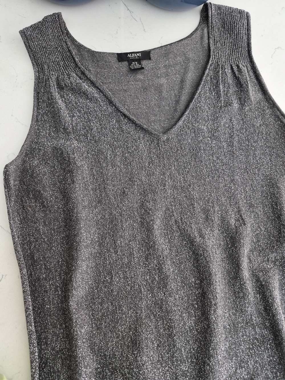 Alfani Silver Shimmer V-Neck Sleeveless Tank